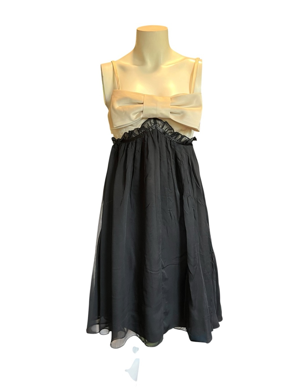 Betsey Johnson Cream Bow Bodice Black Skirt Formal Dress
